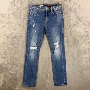 Pilcro Slim Boyfriend Crop Distressed Jeans Women's 26 Blue Denim Pants